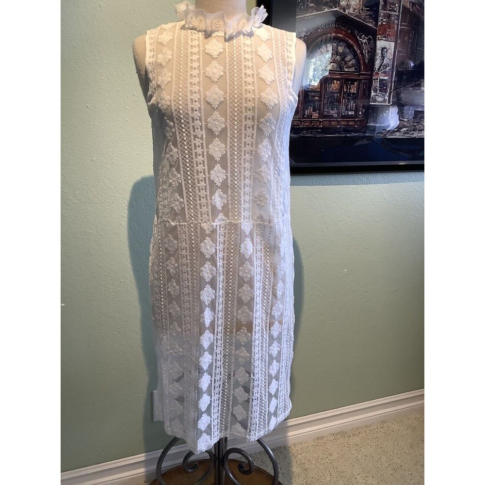 Pol Sheer White Lace Sheath Dress Bathing Suit Cover Up Size Small